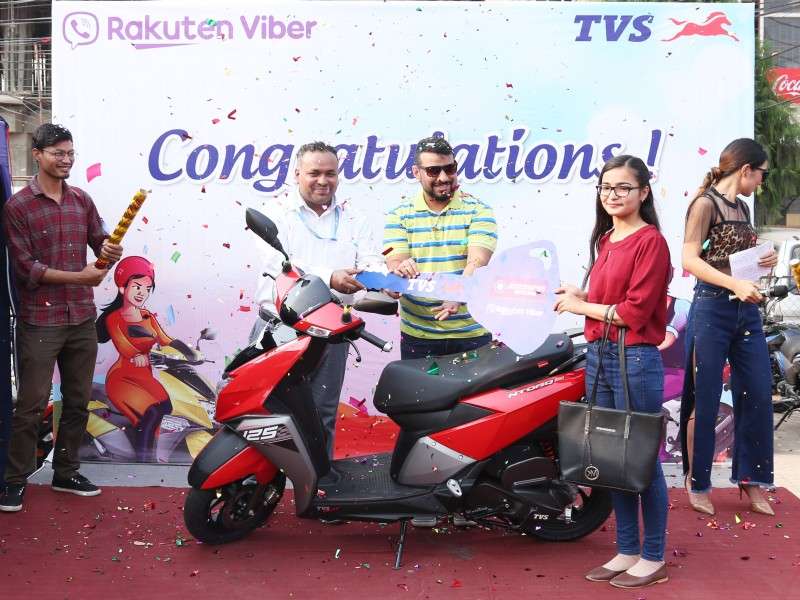 Viber, Jagdamba Motors give away TVS scooter to Laxmi Poudel (New Business Age)